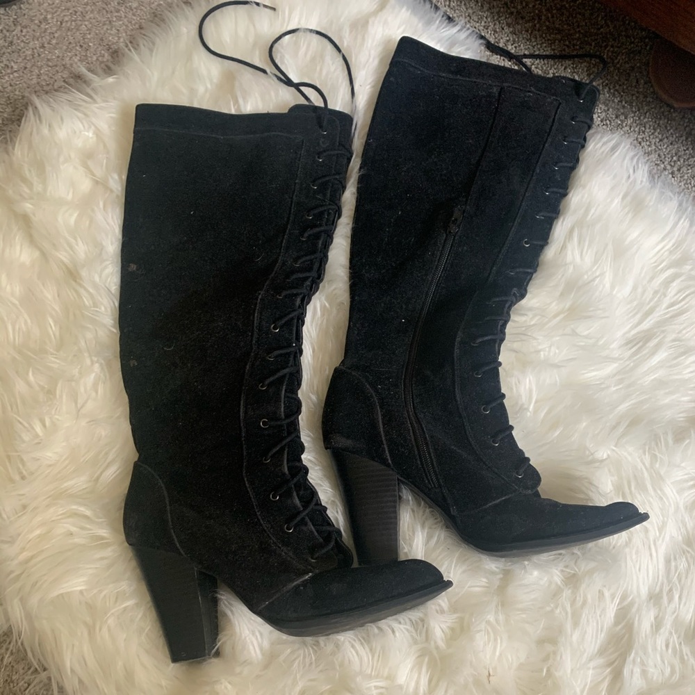 Black suede knee high boots 👢